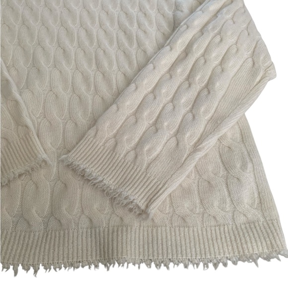 Re/Done Women’s Lattice Cable V-Neck Sweater Cream 100% Cashmere Minimalist L - Picture 3 of 7